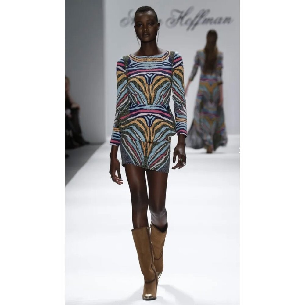 $334 NWT Mara Hoffman 4 Phoenix Peplum Mini Dress Black Zebra Print Runway 2013